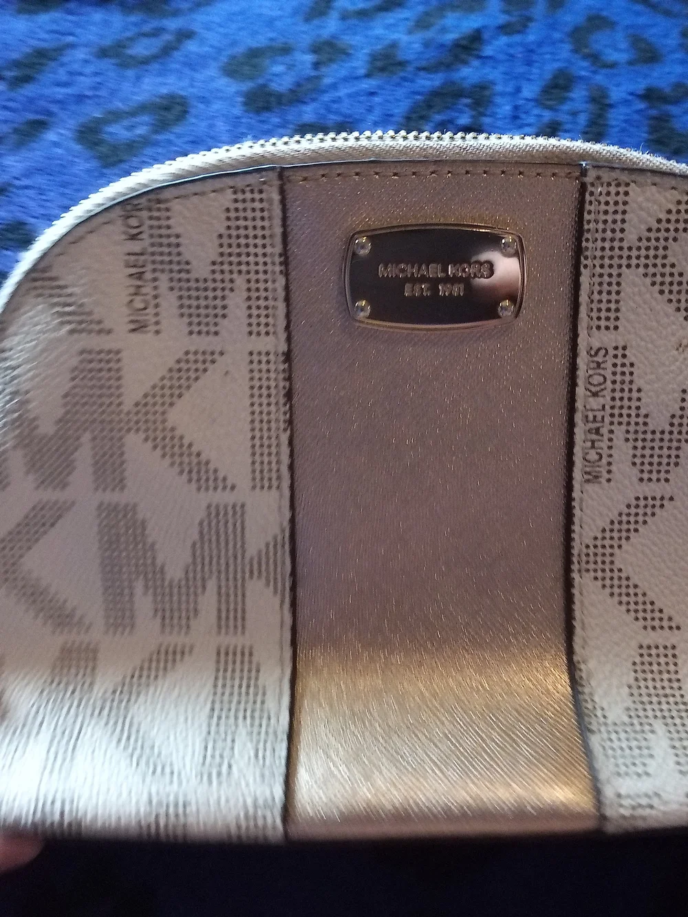 Michael Kors Cream and Gold Logo Cosmetic Pouch
